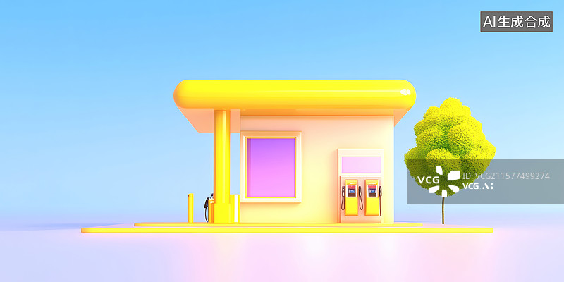 【AI数字艺术】黄色加油站的童话世界图片素材