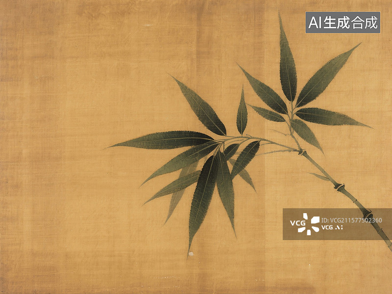 【AI数字艺术】简约国风竹子叶布面背景图图片素材