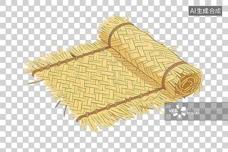 【AI数字艺术】古代草席柴草平面插画免扣元素图片素材