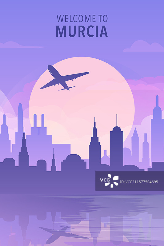 欢迎来到西班牙穆尔西亚渐变城市海报卡图片素材