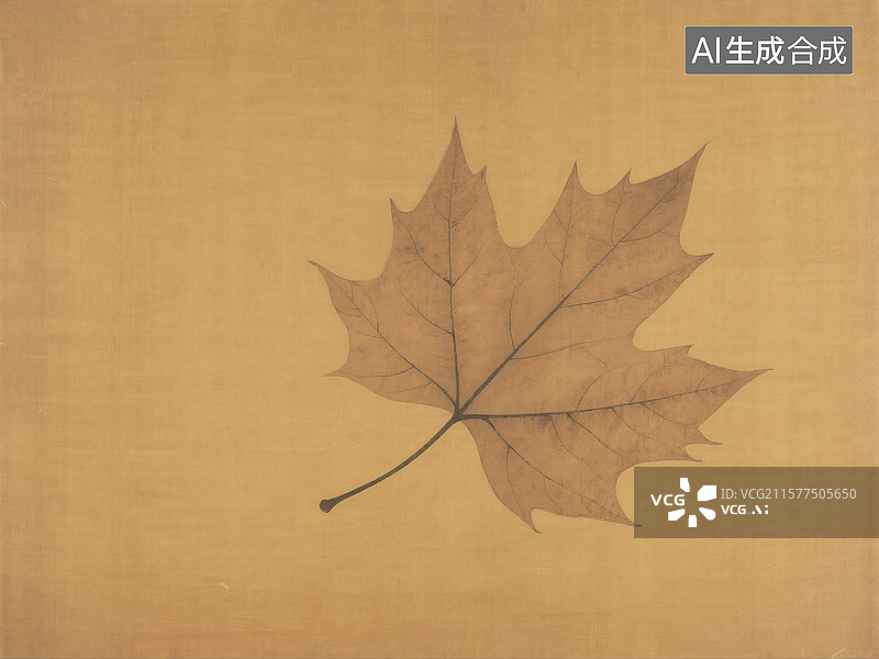 【AI数字艺术】古朴棕黄布面背景下梧桐叶与枫叶国风画面图片素材