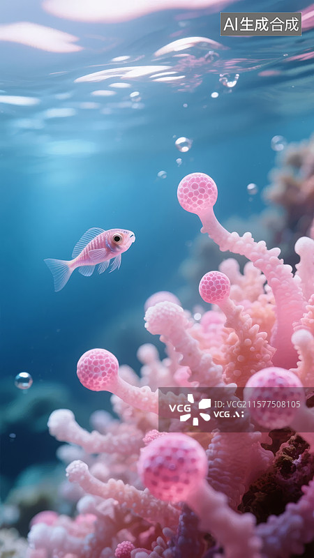 【AI数字艺术】海底珊瑚与小鱼的和谐景象图片素材