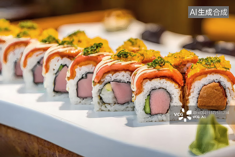 【AI数字艺术】一盘精致摆盘的寿司图片素材