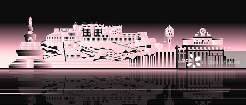 拉萨粉黑地标建筑城市天际线新中式图片素材