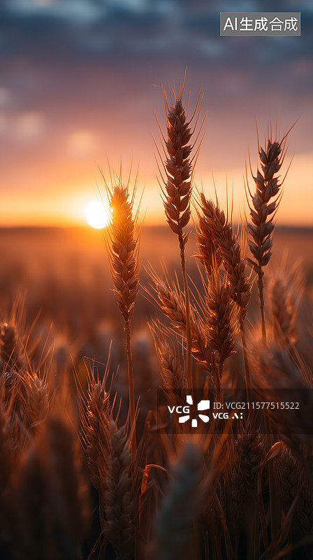 【AI数字艺术】夕阳下的金色麦田图片素材