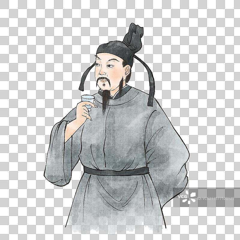 手绘水墨古风名人像杜牧免抠元素图片素材