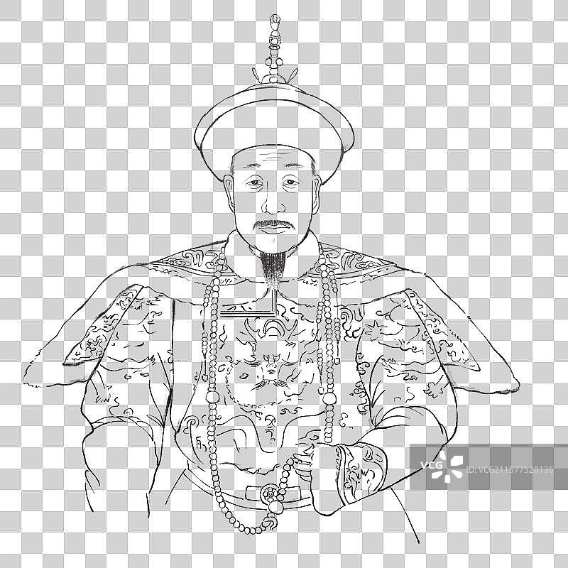 手绘水墨古风名人像乾隆线稿免抠元素图片素材