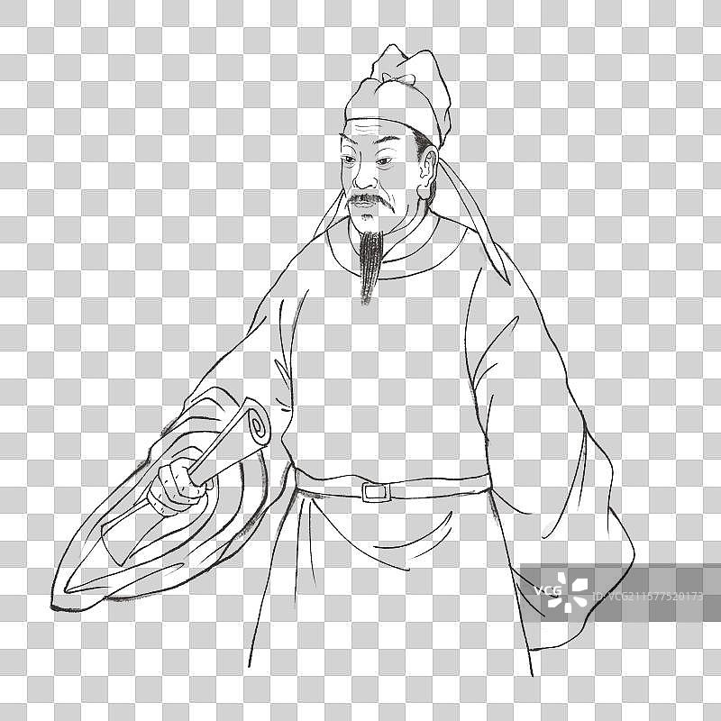 手绘水墨古风名人像王昌龄苏轼线稿免抠元素图片素材