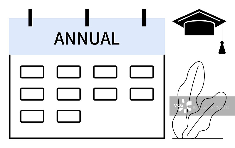 带有毕业帽和抽象图案的年度日历图片素材