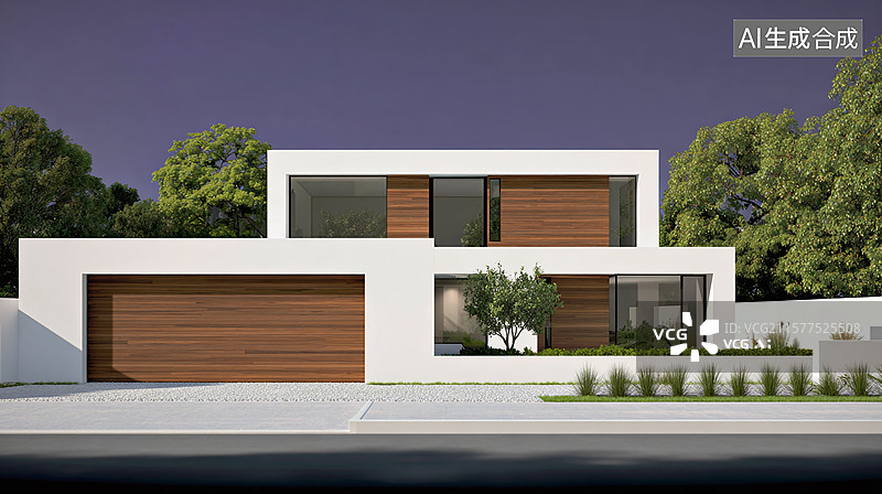 【AI数字艺术】现代风格别墅建筑，汽车广告背景图图片素材