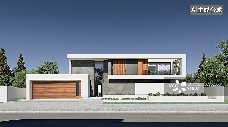 【AI数字艺术】现代风格别墅建筑，汽车广告背景图图片素材