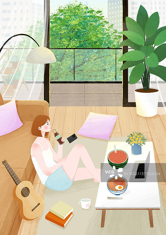 肌理插画夏日午后图片素材