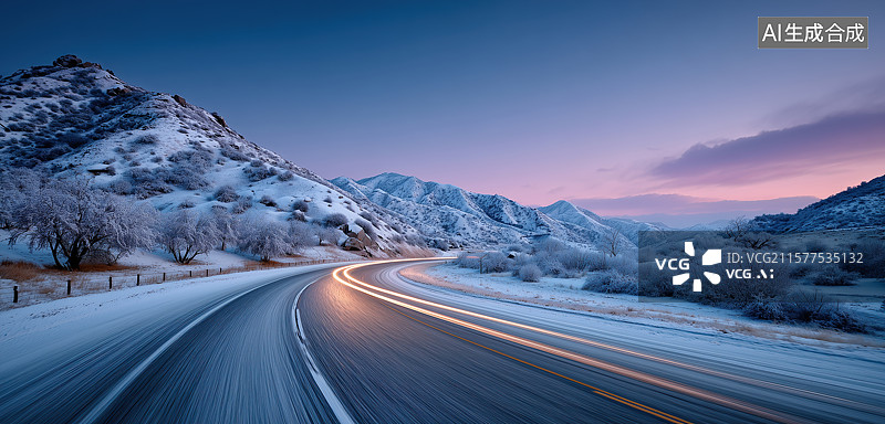 【AI数字艺术】汽车雪山公路广告背景图图片素材