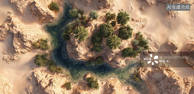 【AI数字艺术】沙漠绿洲景象图片素材