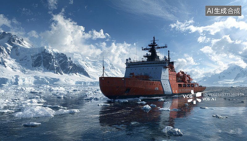 【AI数字艺术】极地破冰船航行图片素材