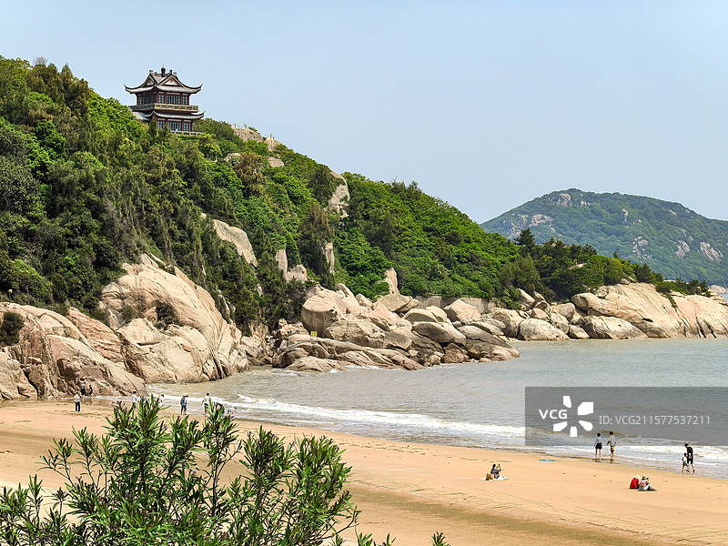 普陀山百步沙沙滩西游记取景地图片素材