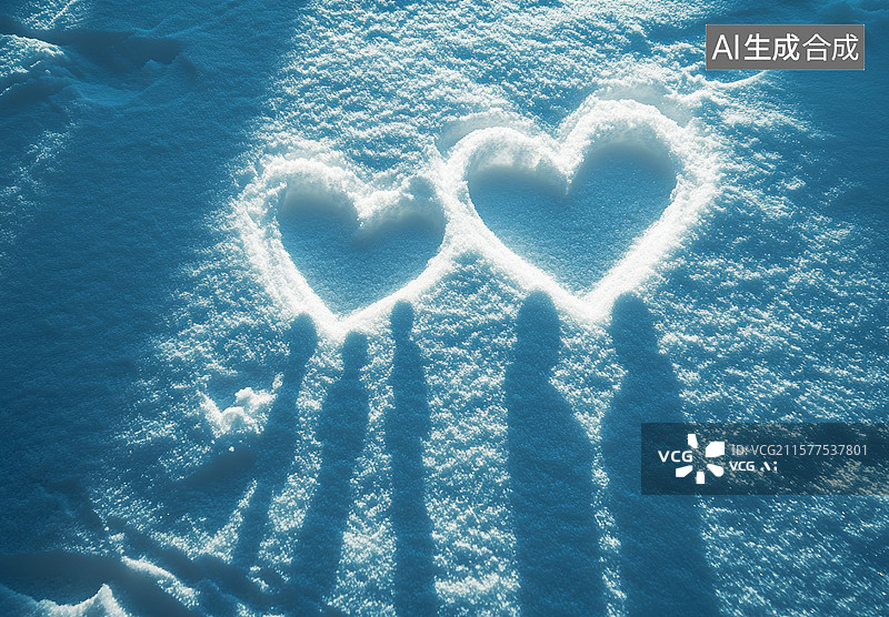 【AI数字艺术】雪地心形光影图片素材