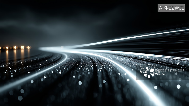 【AI数字艺术】高速公路上的车灯轨迹图片素材