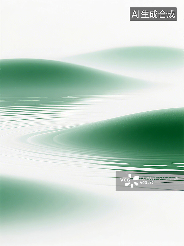 【AI数字艺术】柔和的绿色渐变背景，波浪形线条交错，描绘出宁静的水面图片素材