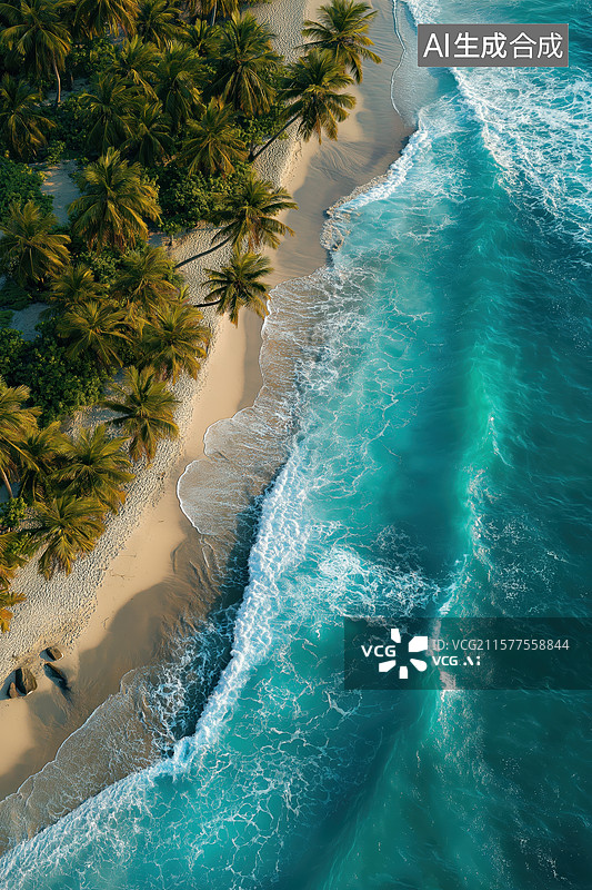 【AI数字艺术】热带海滩与碧蓝海水的美景图片素材