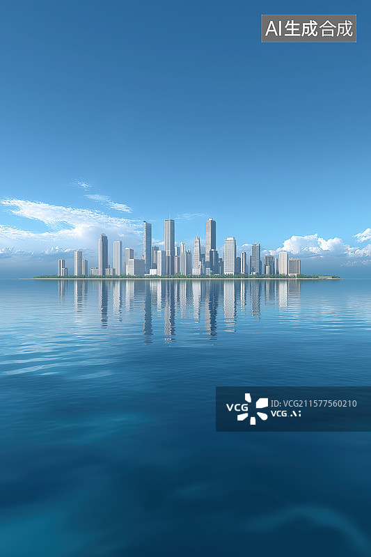 【AI数字艺术】现代城市天际线和海洋图片素材