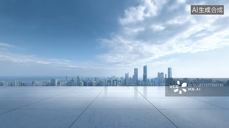【AI数字艺术】城市天际线和空旷的地面广场图片素材