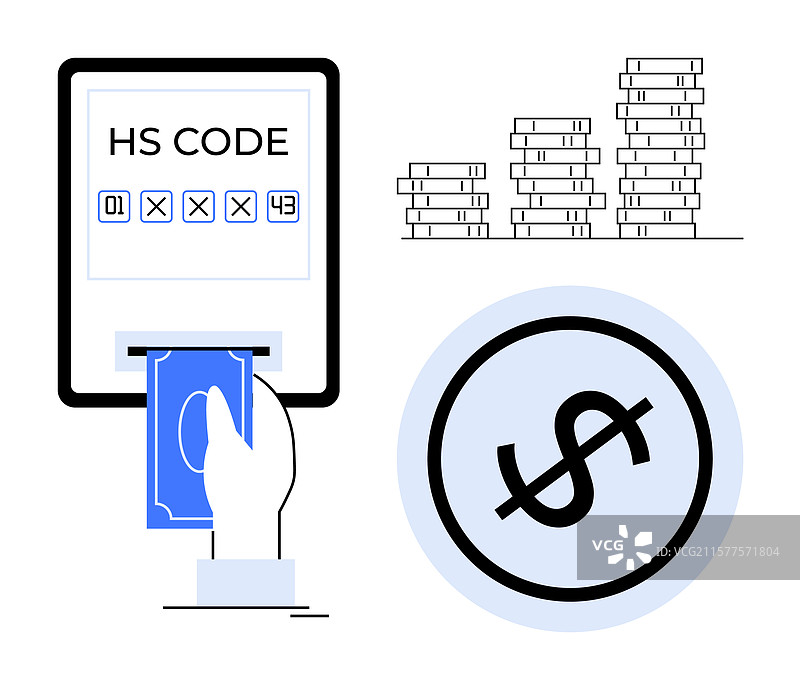贸易支付货币堆叠HS编码条目图片素材