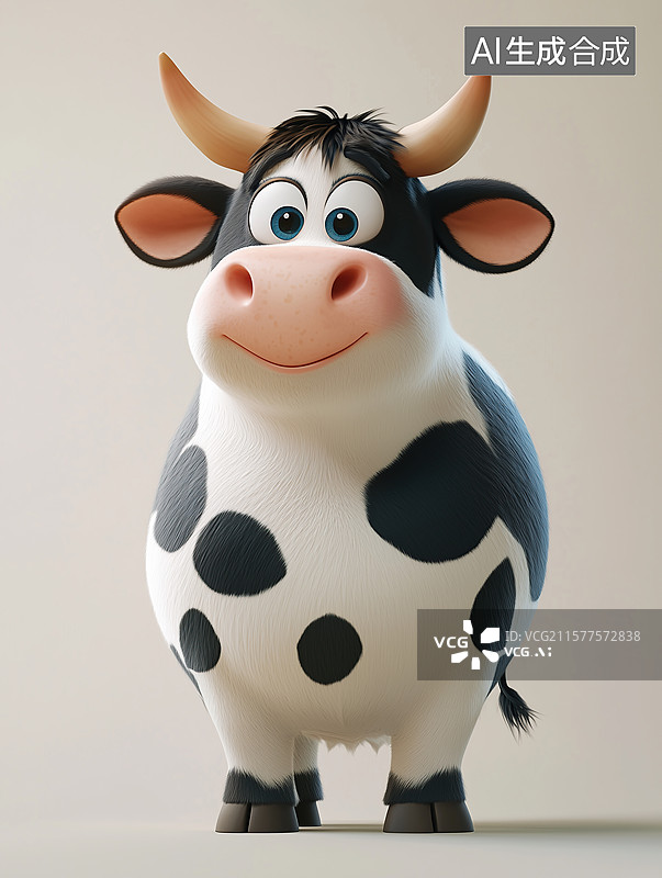 【AI数字艺术】3D卡通奶牛插画图片素材