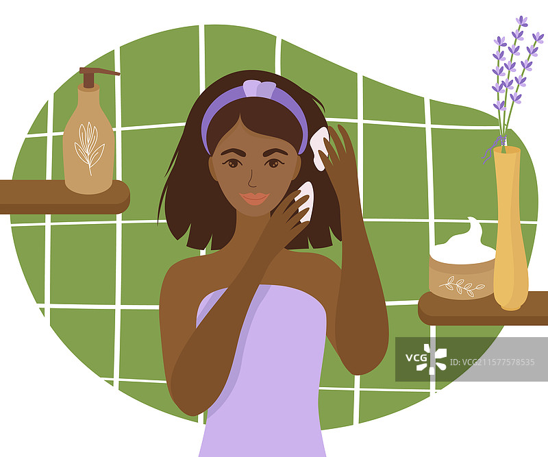 非裔美国女孩在浴室里化妆图片素材