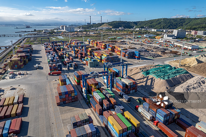 浙江台州玉环市集装箱港口航拍图片素材