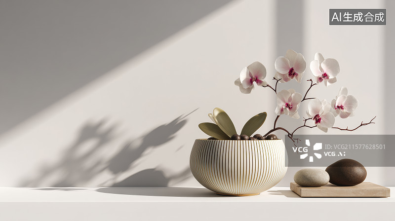 【AI数字艺术】纯白立方体装置与极简建筑空间图片素材