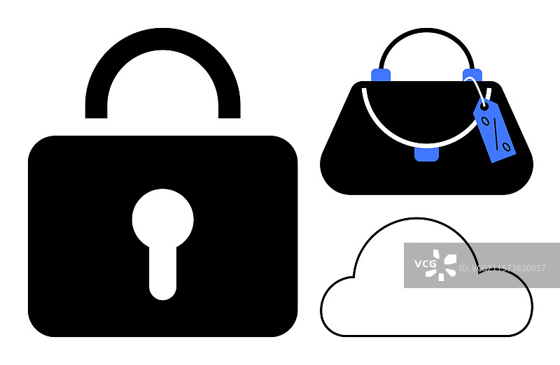 带标签和云朵轮廓的挂锁手提包图片素材