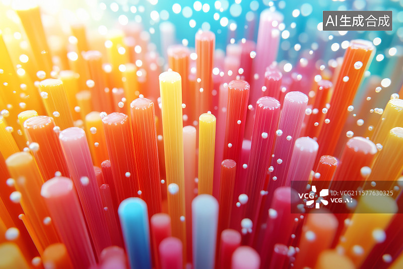 【AI数字艺术】多彩吸管与气泡的微观特写图片素材