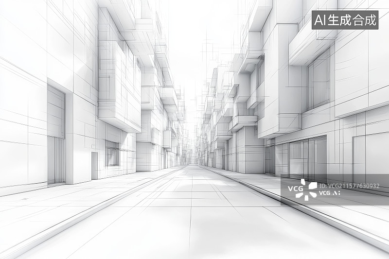 【AI数字艺术】现代建筑群透视图图片素材