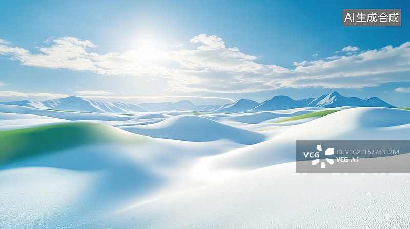 【AI数字艺术】雪地山峦与蓝天图片素材