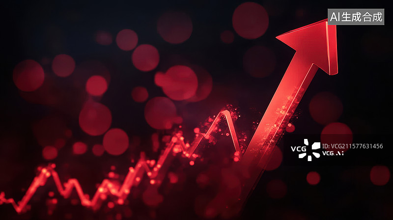 【AI数字艺术】红色上升箭头与波动曲线图图片素材