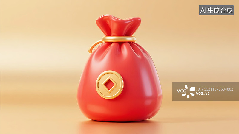 【AI数字艺术】红色钱袋配金色钱币图片素材