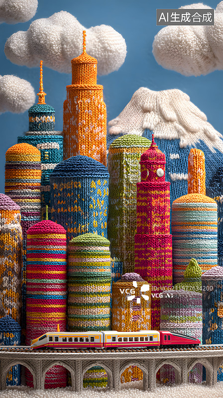 【AI数字艺术】针织风格城市景观图片素材