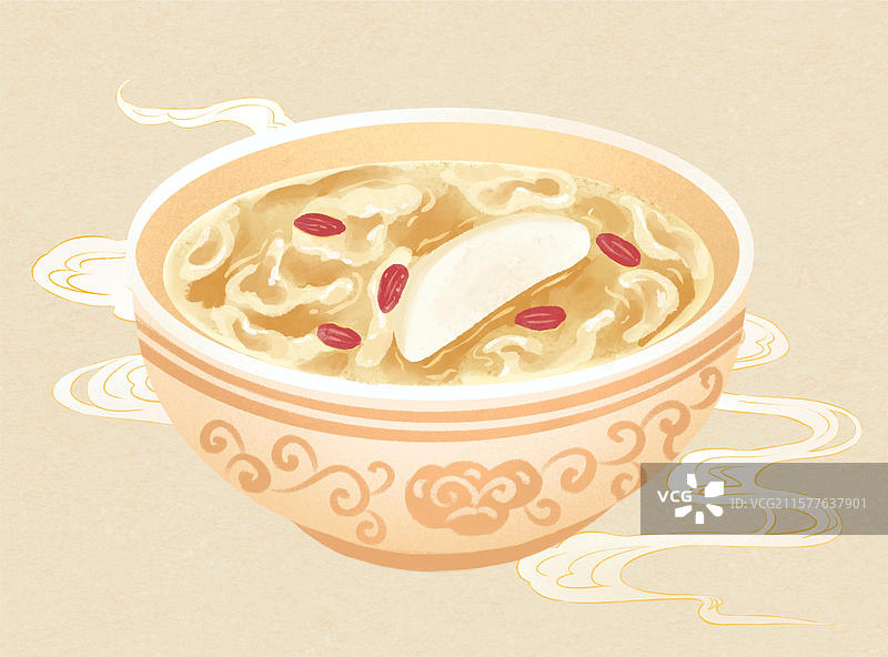燕窝汤银耳汤美食补品手绘插画图片素材