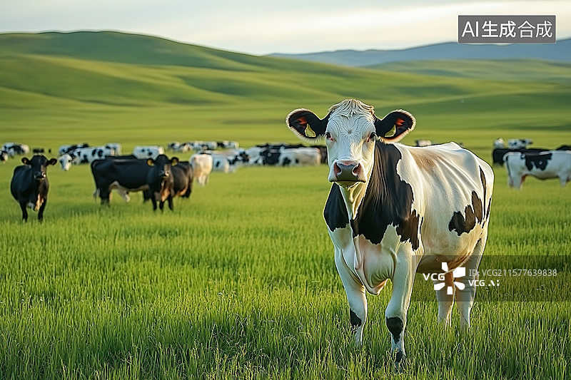 【AI数字艺术】牧场草原上的一头奶牛图片素材