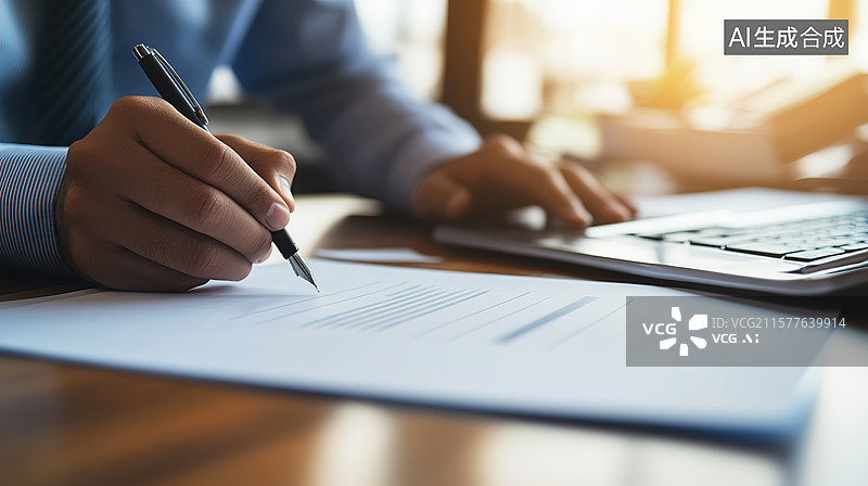 【AI数字艺术】商人在文书上签字手部特写图片素材
