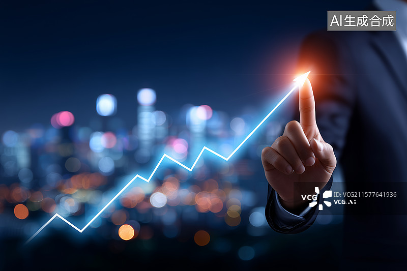 【AI数字艺术】商业数据分析柱状图增长男人手指图片素材