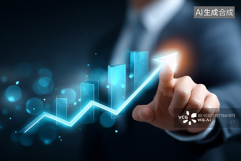 【AI数字艺术】商业数据分析柱状图增长男人手指图片素材
