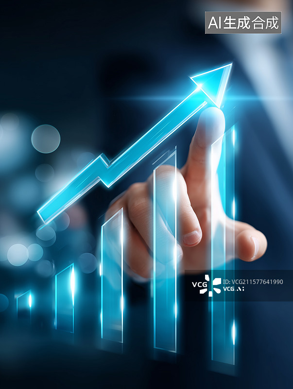 【AI数字艺术】商业数据分析柱状图增长男人手指图片素材