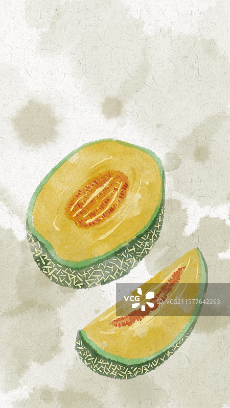古风水墨二十四节气水果插画壁纸-夏至哈密瓜图片素材