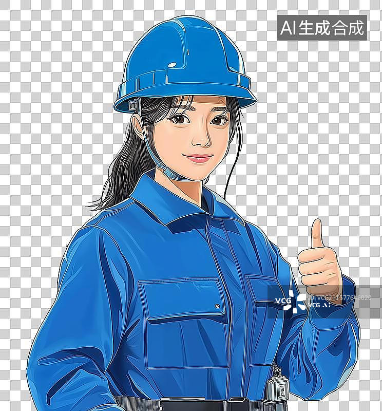 【AI数字艺术】竖起大拇指的自信女工的手绘免抠形象插画图片素材