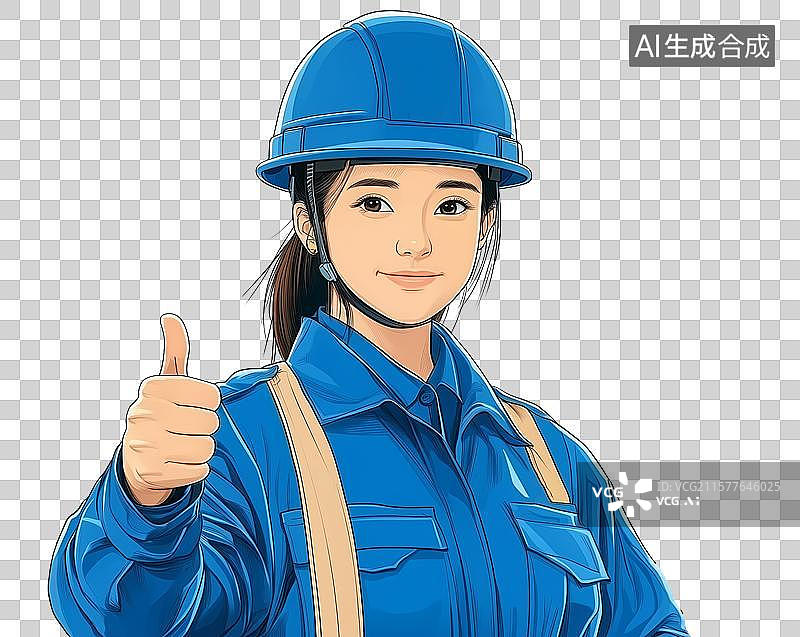 【AI数字艺术】竖起大拇指的自信女工的手绘免抠形象插画图片素材