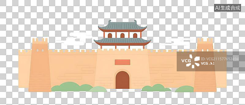 【AI数字艺术】历史古代城池城墙古城建筑平面插画免扣元素图片素材