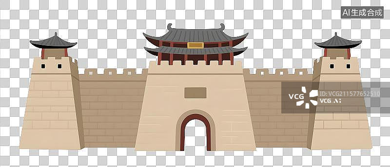 【AI数字艺术】历史古代城池城墙古城建筑平面插画免扣元素图片素材
