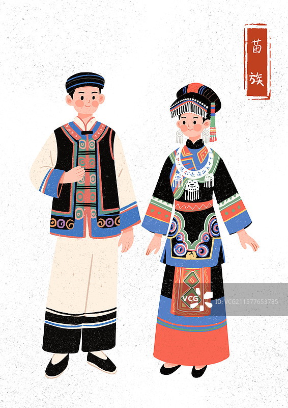 苗族男女传统服饰插画图片素材